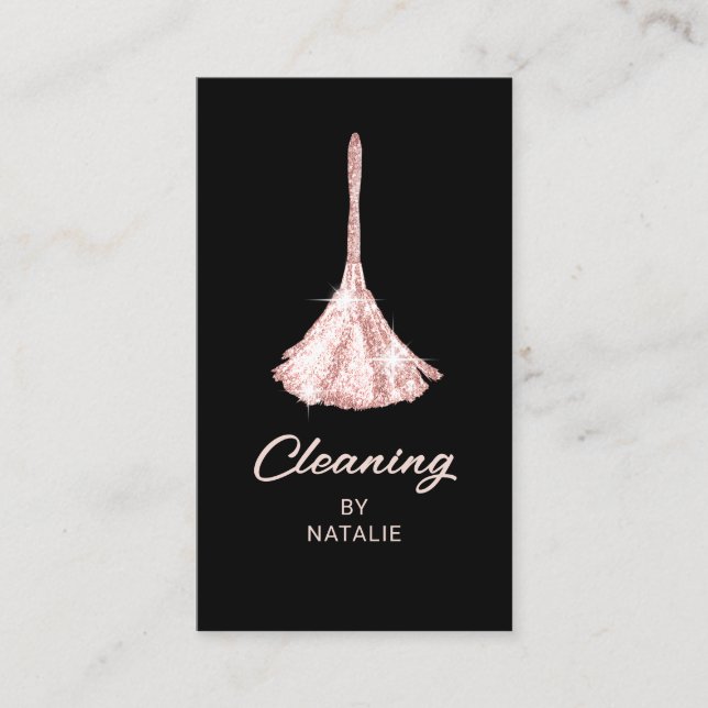House Cleaning Modern Rose Gold Duster Maid Busine Business Card (Front)