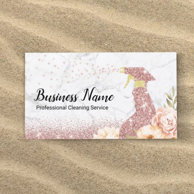 House Cleaning Modern Rose Gold Glitter Marble  Business Card (Creator Uploaded)