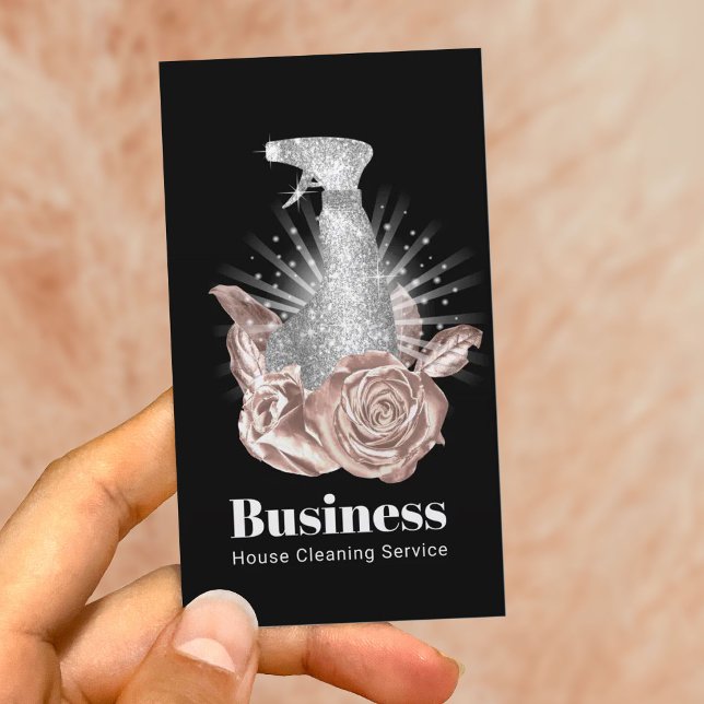 House Cleaning Modern Spray Bottle & Flowers Business Card (Creator Uploaded)