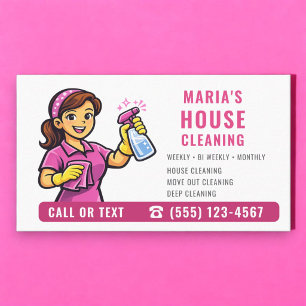 House Cleaning Pink Business Card