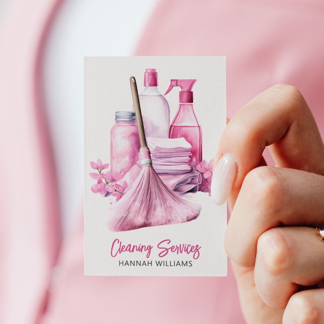 House Cleaning Pink Cleaning Logo QR Code Business Card (Creator Uploaded)
