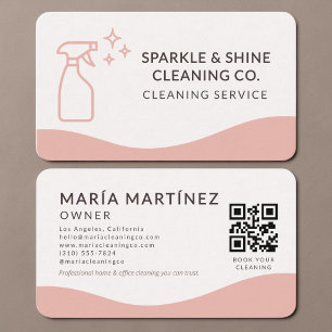 House Cleaning Pink QR Code Business Card