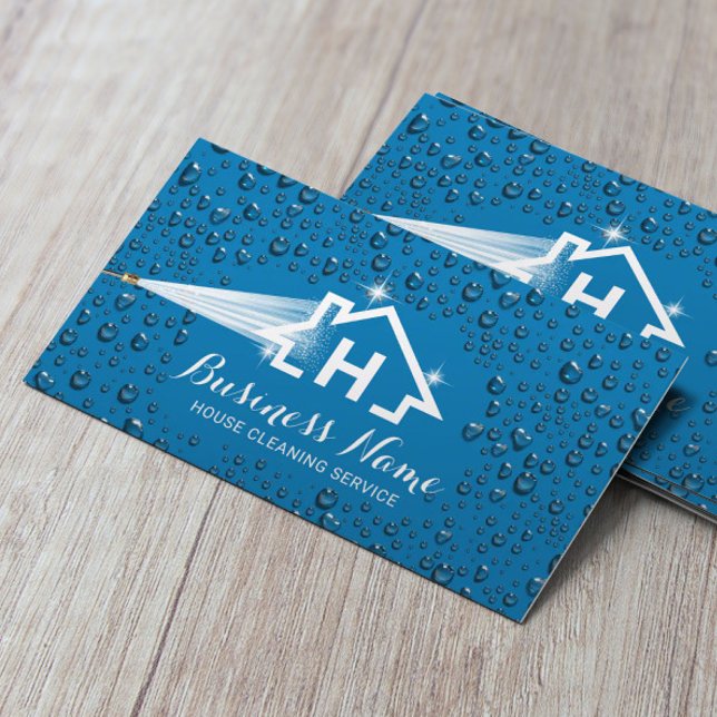 House Cleaning Pressure Washing Monogram Blue Business Card (Creator Uploaded)