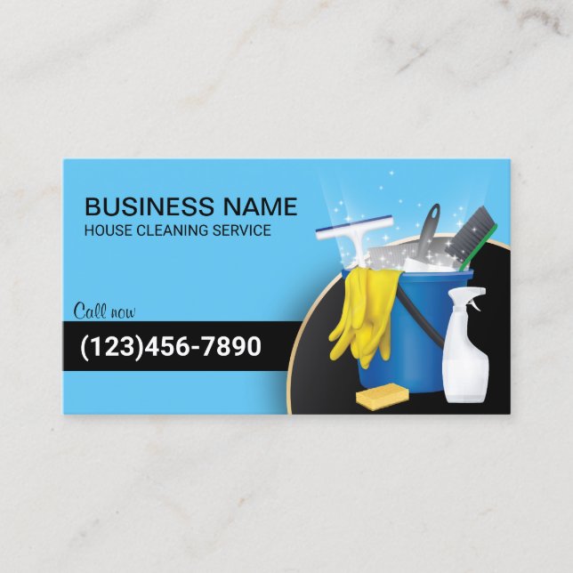 House Cleaning Professional Maid Service Blue Business Card (Front)