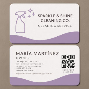 House Cleaning Purple QR Code  Business Card