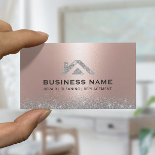House Cleaning Realtor Modern Rose Gold & Silver B Business Card
