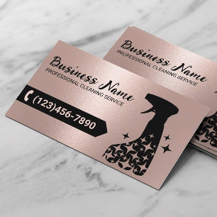 House Cleaning Rose Gold & Black Spray Cleaner Business Card