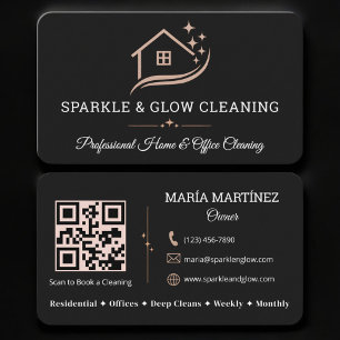 House Cleaning Service Black QR Code Business Card