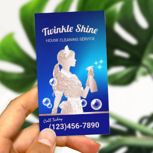House Cleaning Service Blue Maid Housekeeping Business Card
