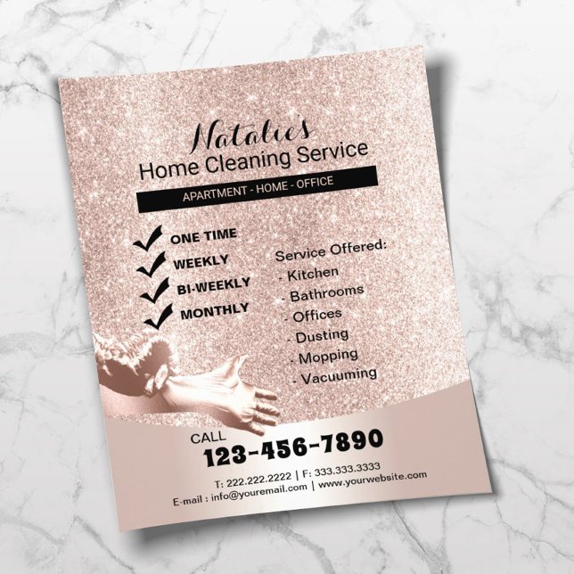 House Cleaning Service Blush Rose Gold Glitter Flyer (Creator Uploaded)