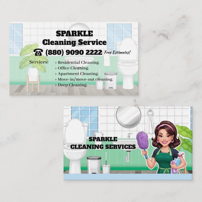 House Cleaning Service Business card Green Maid (Front/Back)