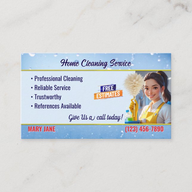 House Cleaning Service Business Cards (Front)