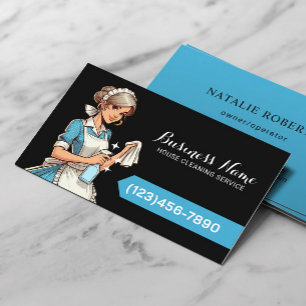 House Cleaning Service Cartoon Maid Housekeeping Business Card