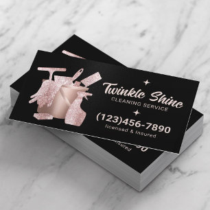 House Cleaning Service Cute Black & Pink Business Card