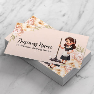 House Cleaning Service Floral Cute Maid Business Card