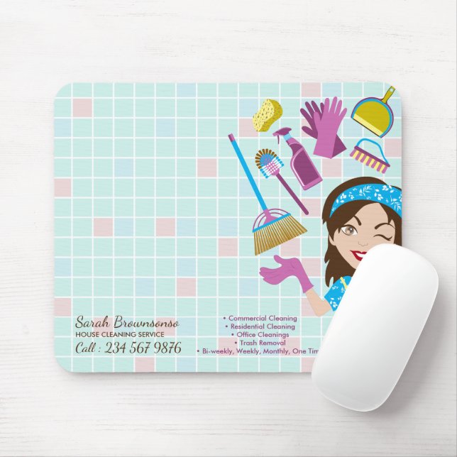 House Cleaning Service Janitorial Lady Washing Mouse Mat (With Mouse)