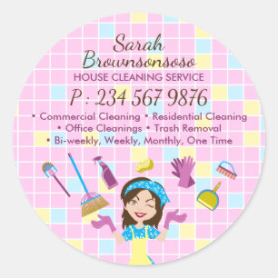House Cleaning Service Janitorial Maid Girl Worker Classic Round Sticker