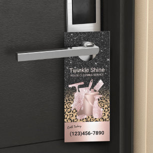 House Cleaning Service Leopard Print Rose Gold  Door Hanger