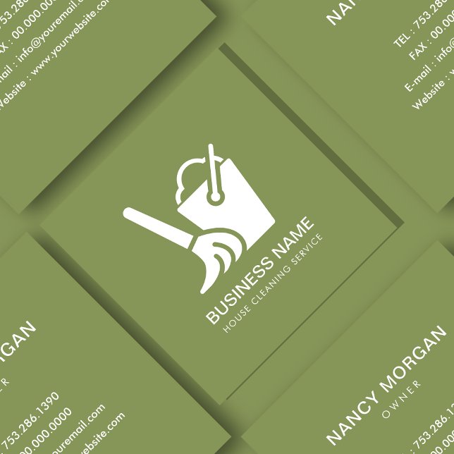 House Cleaning Service Logo Sage Green  Square Business Card (Creator Uploaded)