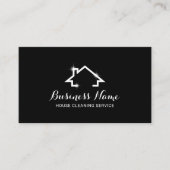 House Cleaning Service Minimal House Logo Black Business Card (Front)