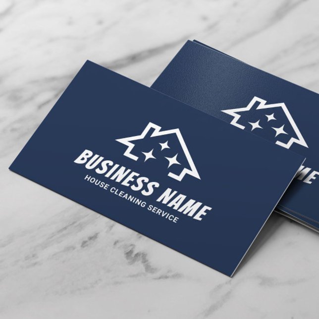 House Cleaning Service Minimalist Navy Blue Business Card (Creator Uploaded)