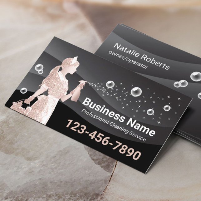 House Cleaning Service Modern Black Maid Business Card (Creator Uploaded)