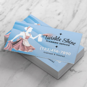 House Cleaning Service Modern Blue Curves Maid Business Card