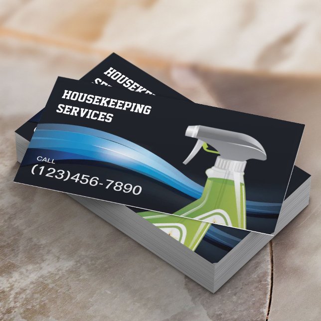 House Cleaning Service Modern Blue Waves Business Card (Creator Uploaded)