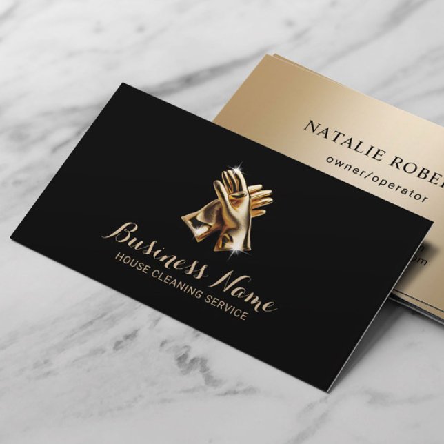 House Cleaning Service Modern Gold Gloves Maid Business Card (Creator Uploaded)