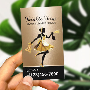 House Cleaning Service Modern Gold Maid Business Card