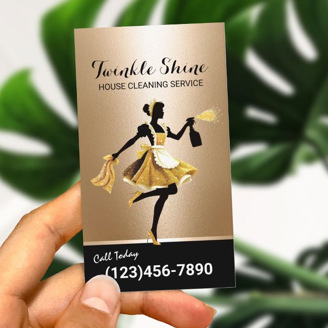 House Cleaning Service Modern Gold Maid Business Card (Creator Uploaded)