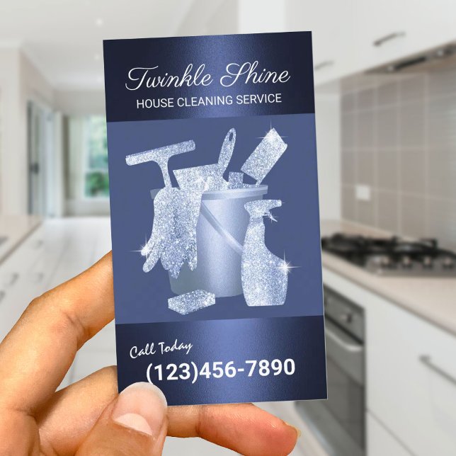 House Cleaning Service Modern Navy Blue Business Card (Creator Uploaded)