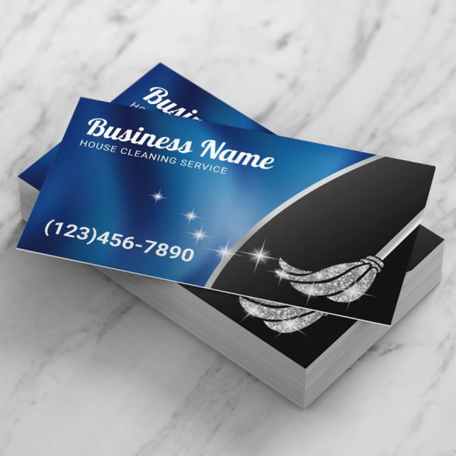 House Cleaning Service Modern Navy Blue Silver Business Card (Creator Uploaded)