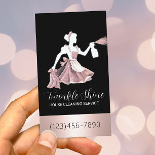 House Cleaning Service Modern Rose Gold Maid Business Card