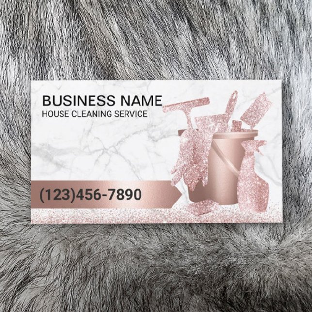 House Cleaning Service Modern Rose Gold Marble Business Card (Creator Uploaded)