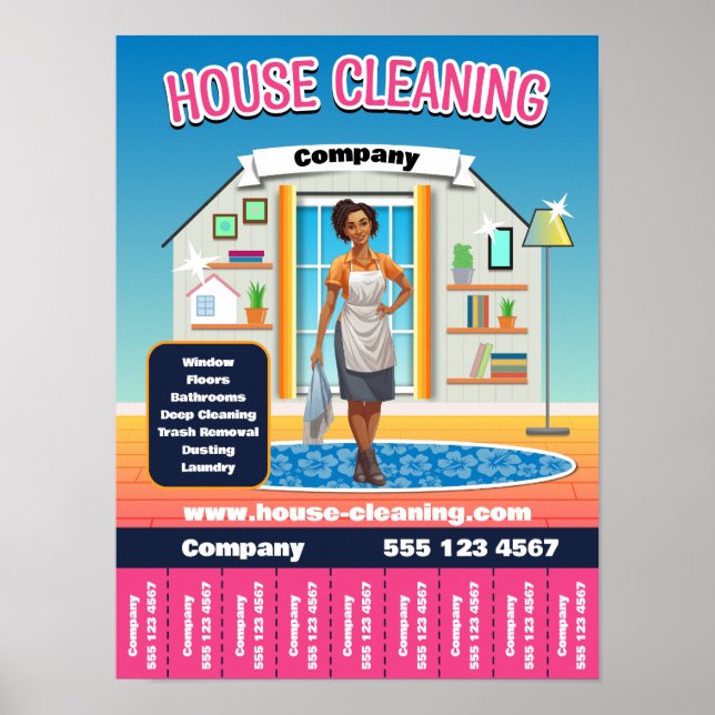 House Cleaning Service Pink Poster (Front)