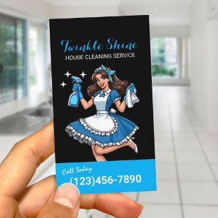 House Cleaning Service Professional Blue Maid Business Card