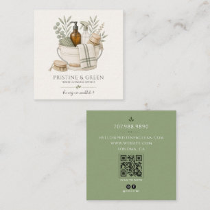 House Cleaning Service QR Code Sage Square Business Card