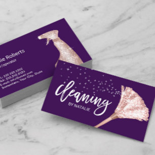 House Cleaning Service Rose Gold Duster Purple Business Card