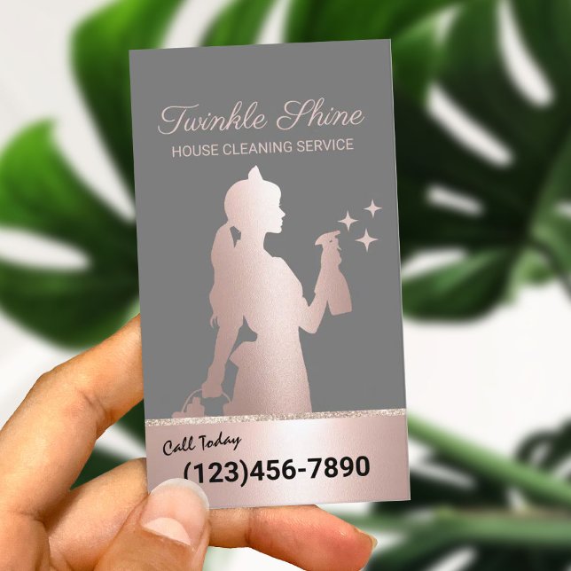 House Cleaning Service Rose Gold Maid Housekeeping Business Card (Creator Uploaded)