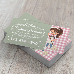 House Cleaning Service Sage Green Cleaning Lady Business Card
