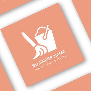 House Cleaning Service Simple Logo Peach Pink  Square Business Card