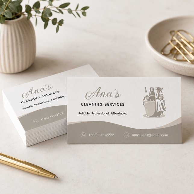 House Cleaning Services Beige Business Card (House Cleaning Services Beige Business Card)