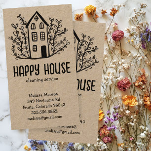 House Cleaning Services Charming Hand Drawn Kraft Business Card