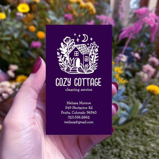 House Cleaning Services Cute Home Hand Drawn Logo Business Card (House Cleaning Services Cute Home Hand Drawn Logo Purple Business Card
)