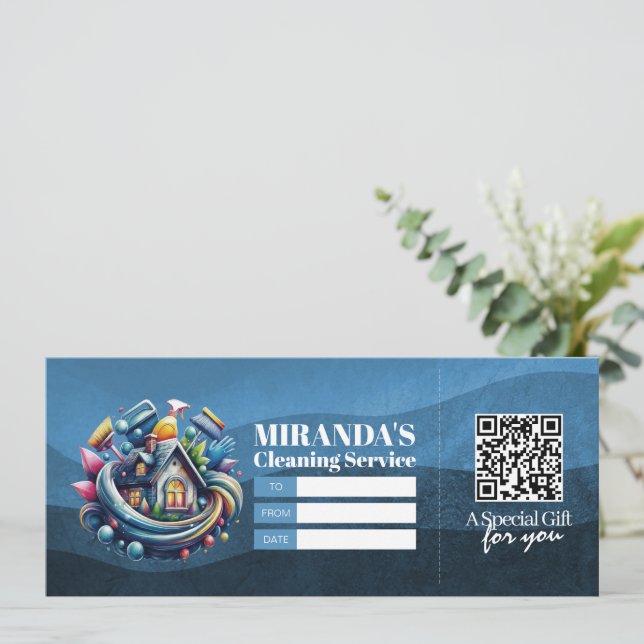House Cleaning Services Gift Certificate Voucher Invitation (Standing Front)