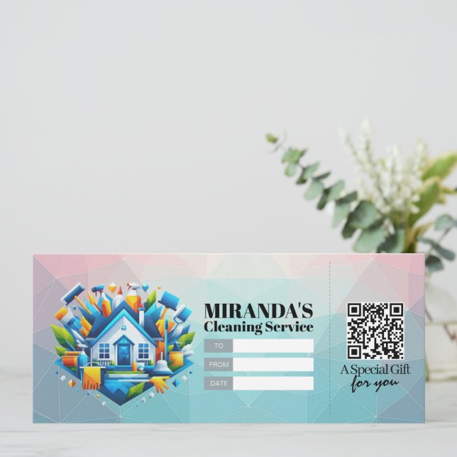 House Cleaning Services Gift Certificate Voucher Invitation (Standing Front)