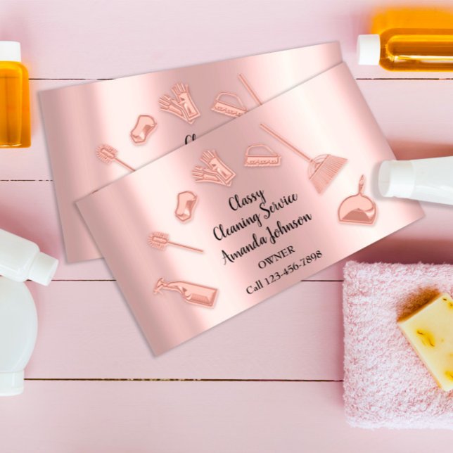 House Cleaning Services Gold Logo Maid Office Rose Business Card (Creator Uploaded)