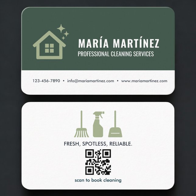 House Cleaning Services Green QR Code Business Card (Creator Uploaded)