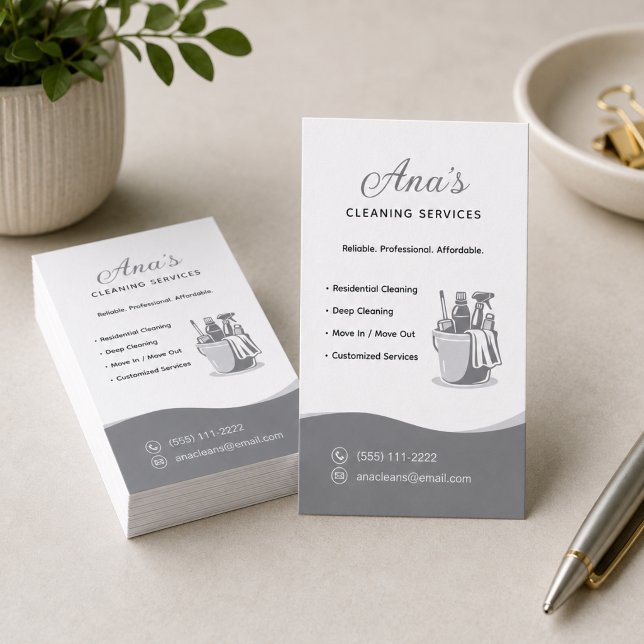 House Cleaning Services Grey Business Card (House Cleaning Services Gray Business Card)